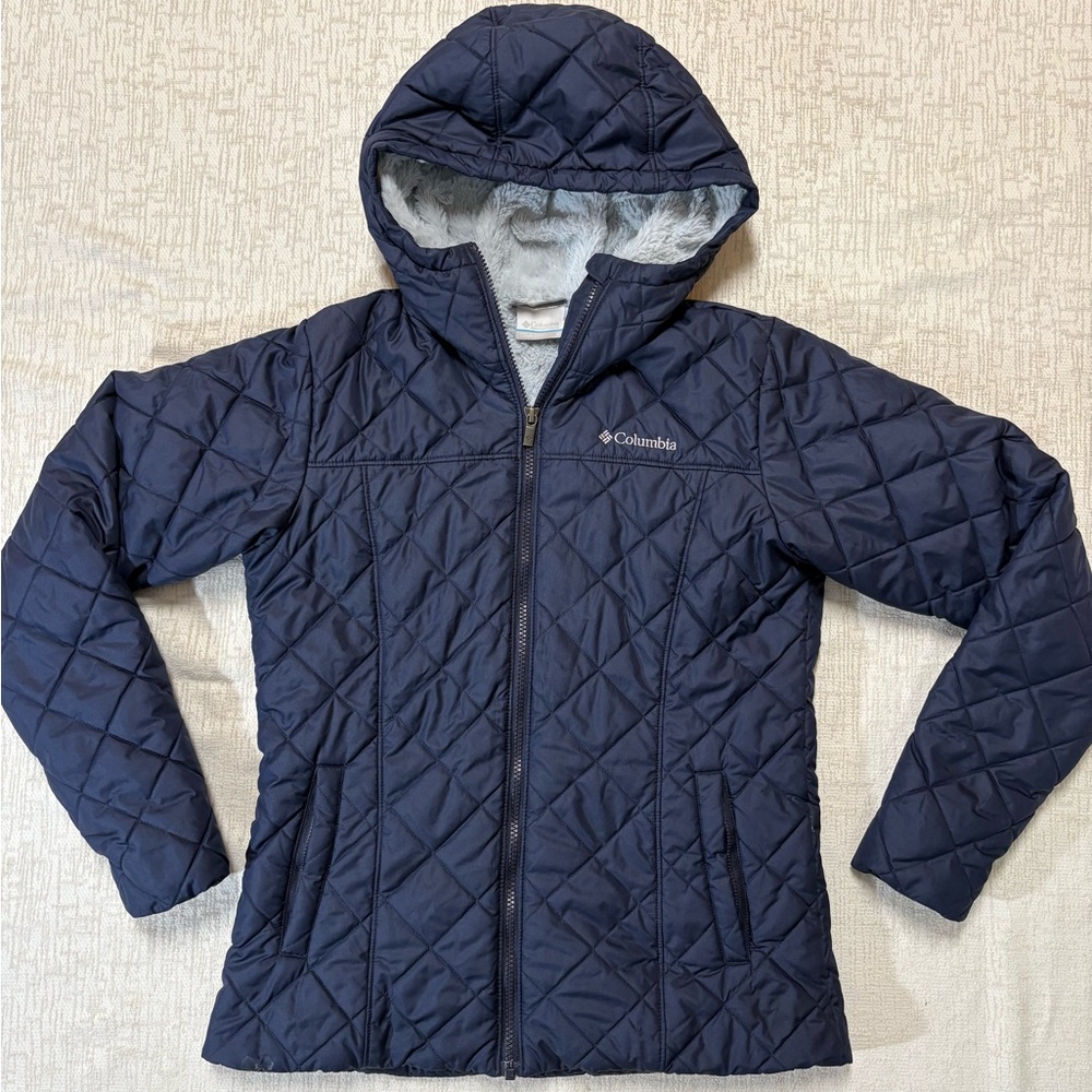 Columbia Dark Blue Quilted Puffer Jacket Fleece Women’s Small